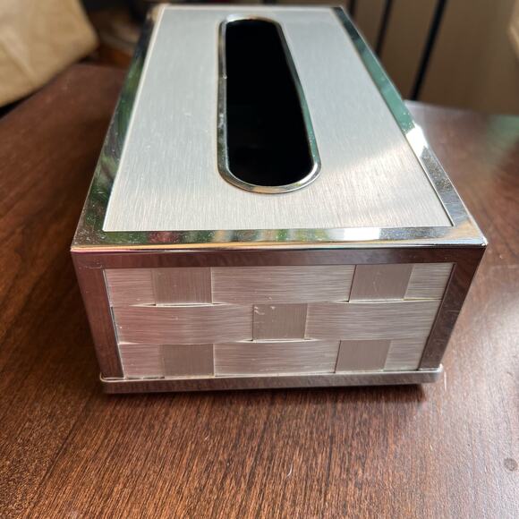 Vtg MCM Stylebuilt Accessories Inc New York Woven Brass Trim Tissue Box Vanity - Picture 7 of 11